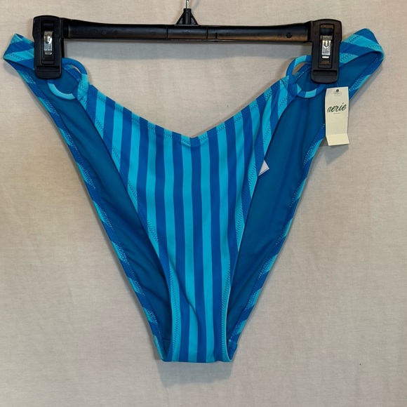 AA-59 Aerie NWT Tesl & Blue Stripe Cheeky Summer Swim‎ Bikini Bottoms Size XL - Picture 1 of 12